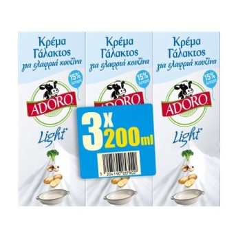 ADORO ΚΡΕΜΑ ΓΑΛΑΚΤΟΣ LIGHT 15% 200ML 3ΠΛΟ 10X3ΣET