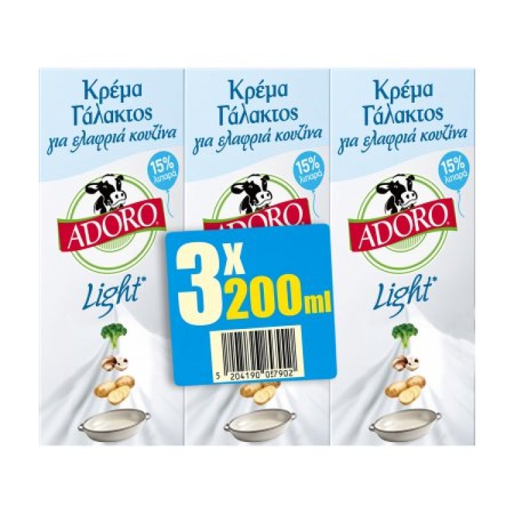 ADORO ΚΡΕΜΑ ΓΑΛΑΚΤΟΣ LIGHT 15% 200ML 3ΠΛΟ 10X3ΣET